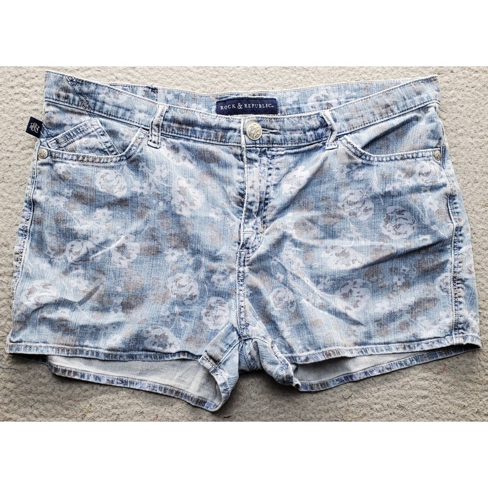 Rock & Republic Chino Shorts‎ Womens Size 16 Multi Floral Denim 5-Pocket Design